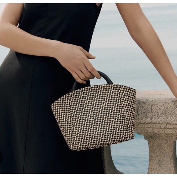Cuyana Handbags - Cuyana Mini Palma Tote Natural/Black Italian Leather Trim Woven Coastal Luxury